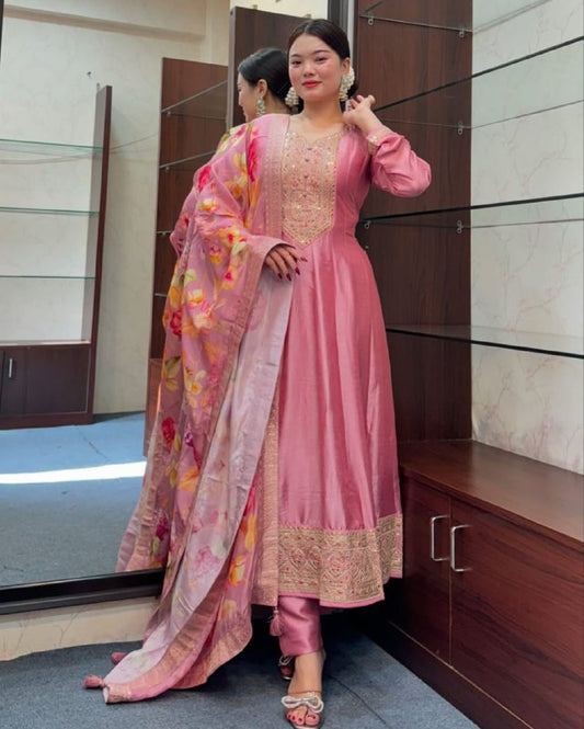 Anarkali Flared Kurti Pant Dupatta Set