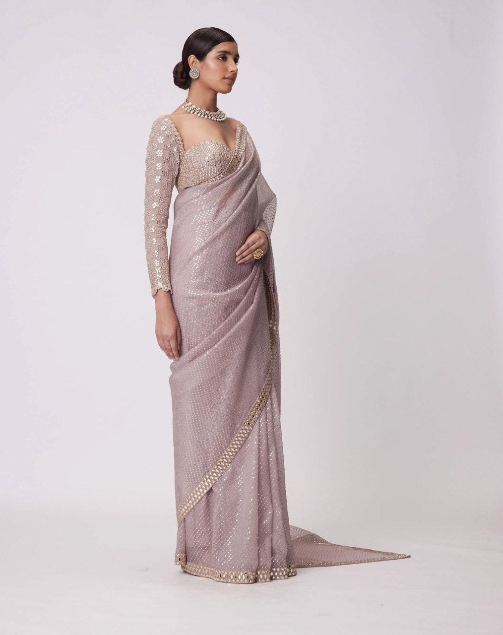 Heavy Coading Lace Border in Saree with Original Mirror