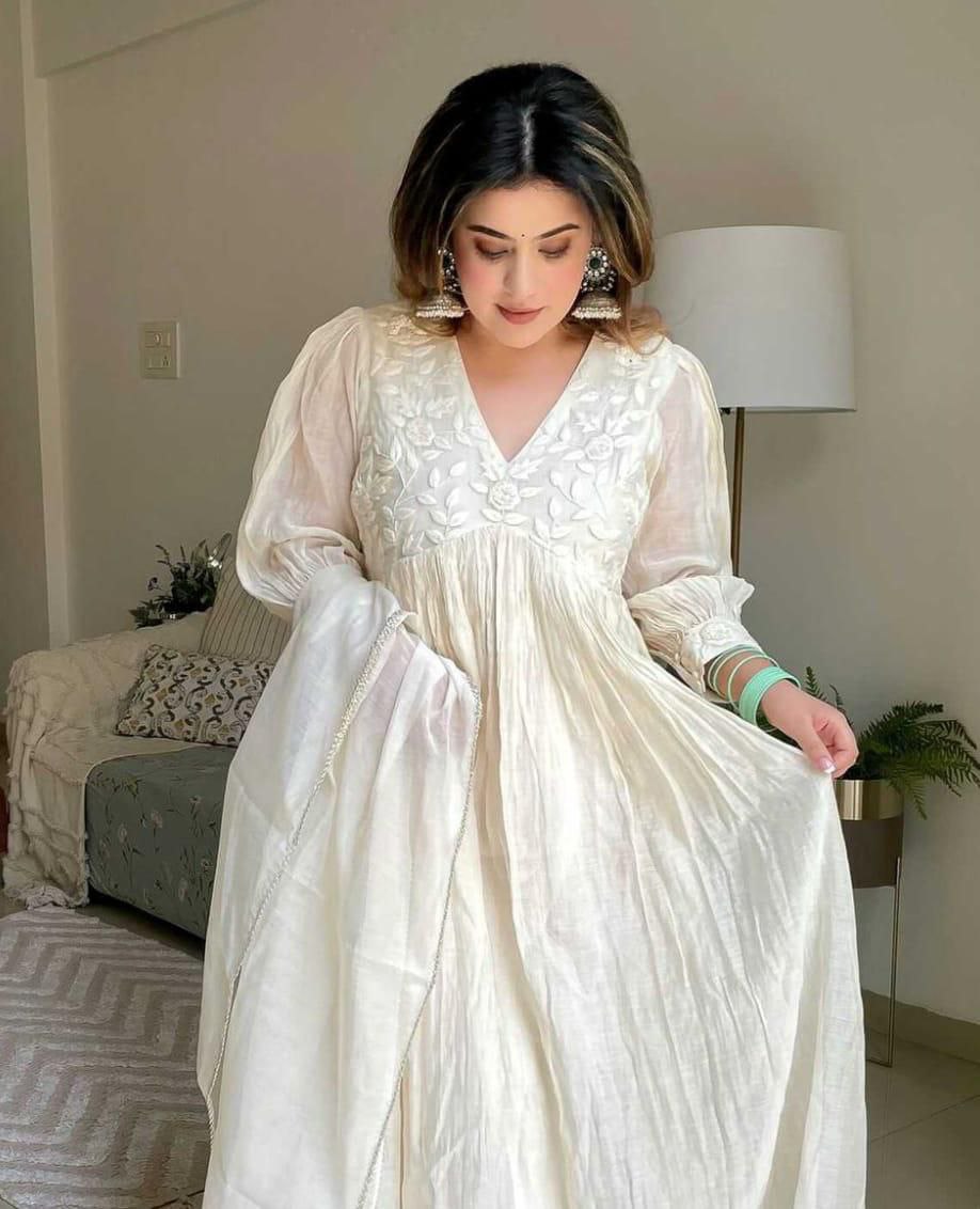 New Designer Embroidered Anarkali Gown Set