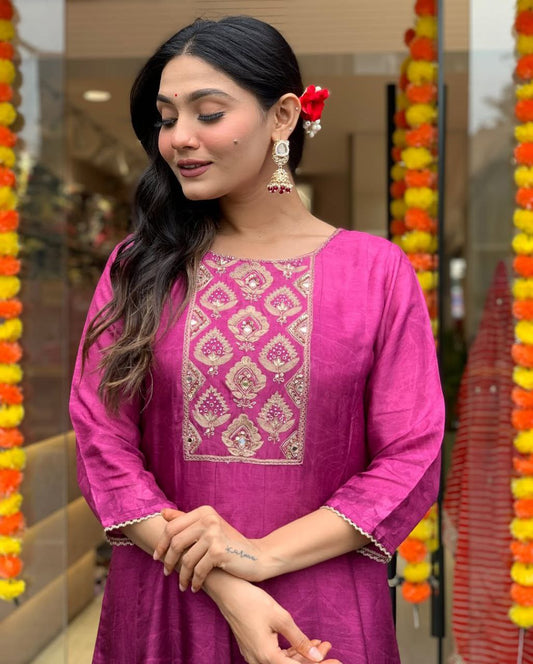 Anarkali Flared Kurti Pant Dupatta Set