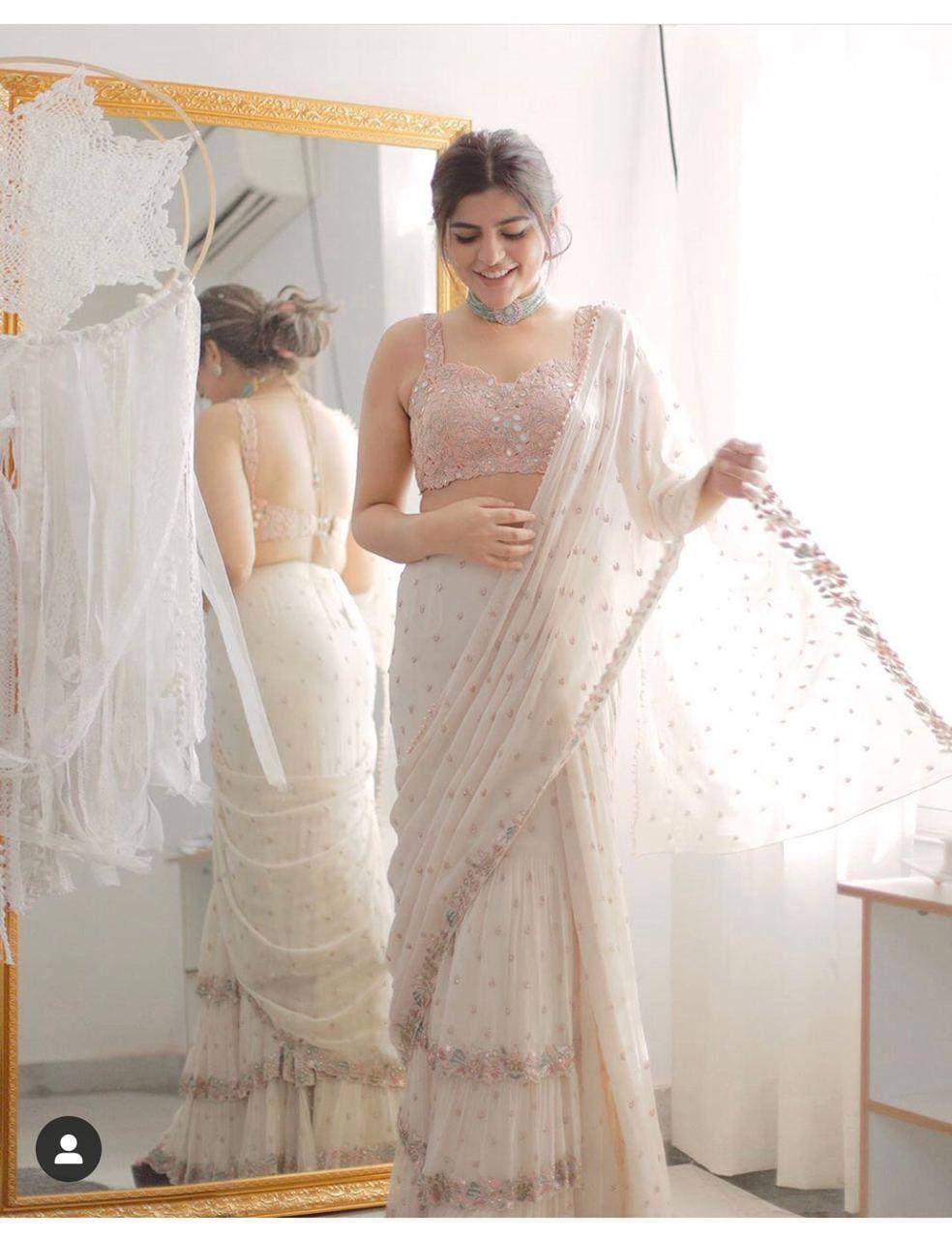 Georgette sarees with Blouse Original mirror attched