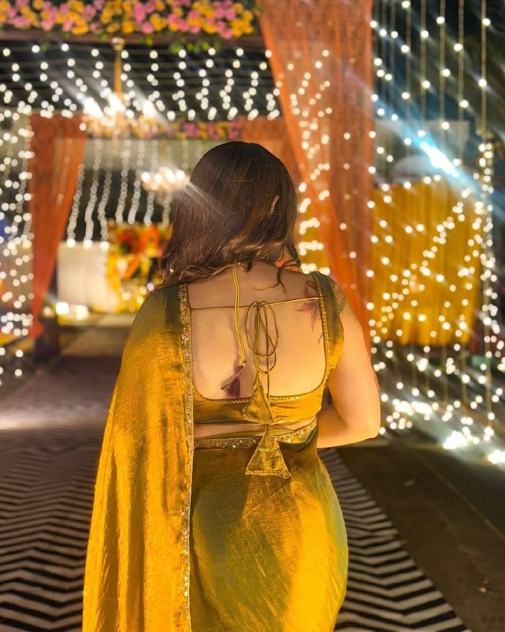 Frandy crush fabric katdana moti lace border Saree