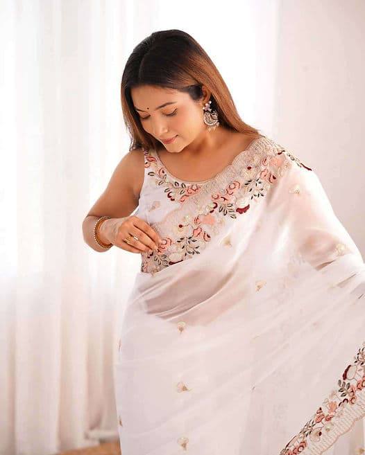 Premium Soft Jimmy choo fabric with sequence work and cut work border Saree
