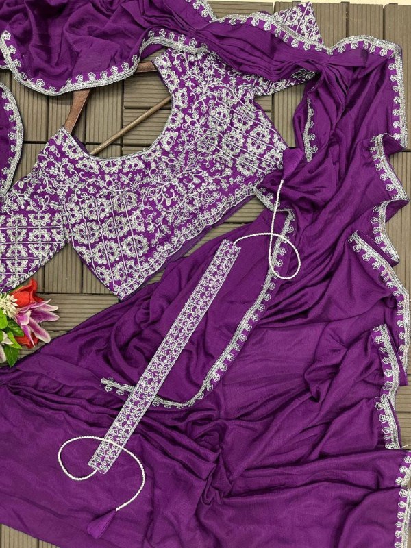 New Super Trending Embroidery cording work ready to wear saree with Embroidery Blouse