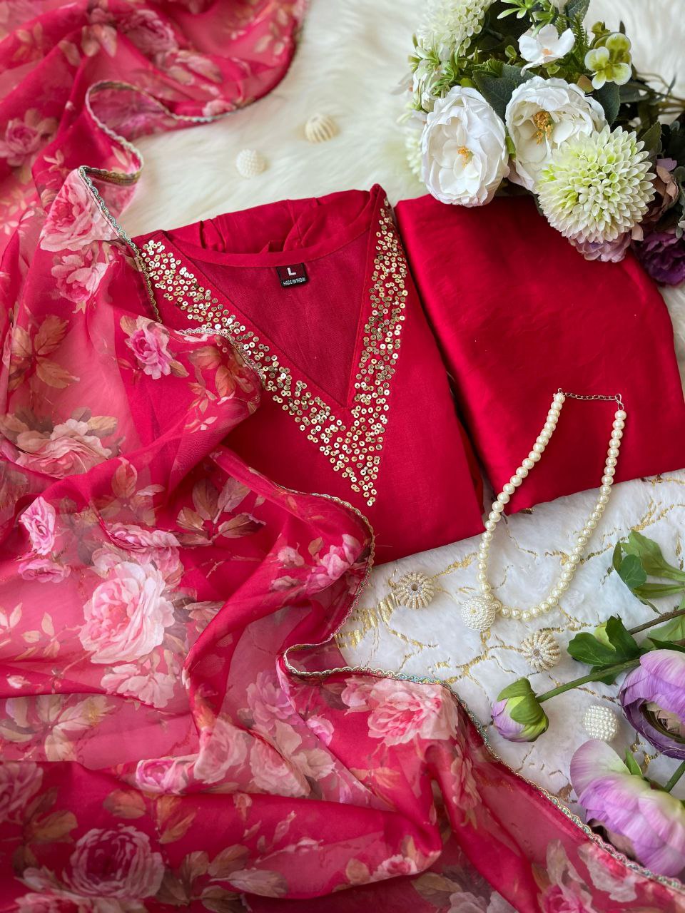 Pure Soft Chanderi Kurti Pant With Orgenza Duppata