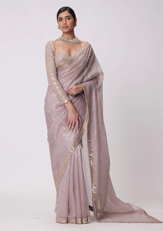 Heavy Coading Lace Border in Saree with Original Mirror