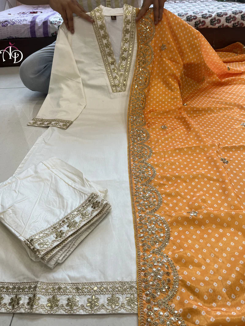 MUSTARD YELLOW BANDHANI GOTA PATTI SUIT
