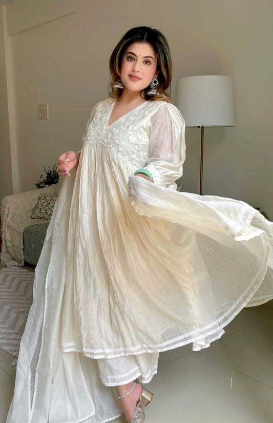 New Designer Embroidered Anarkali Gown Set