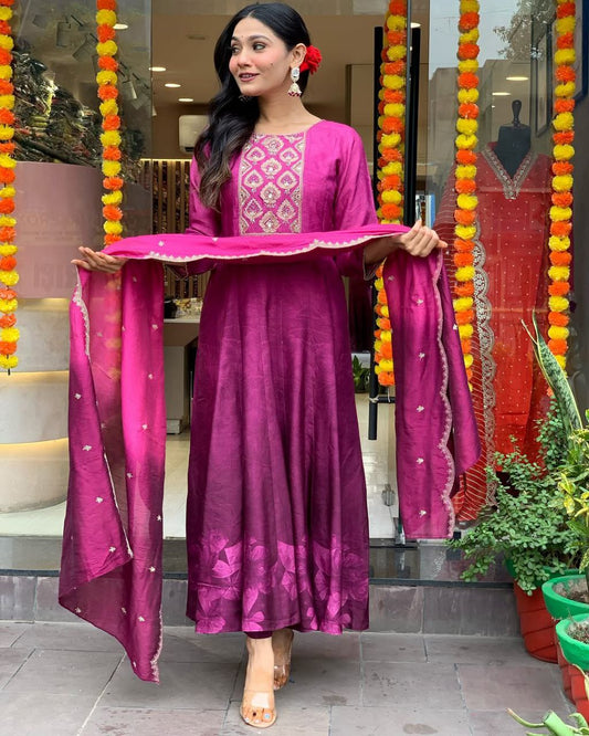 Anarkali Flared Kurti Pant Dupatta Set