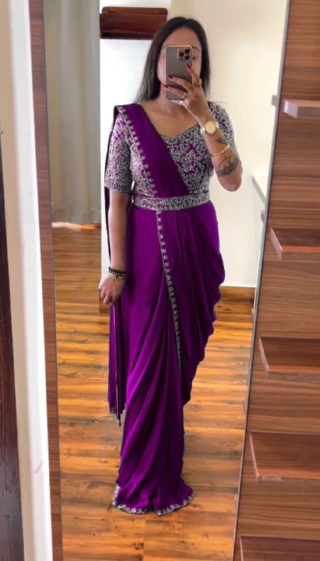 New Super Trending Embroidery cording work ready to wear saree with Embroidery Blouse