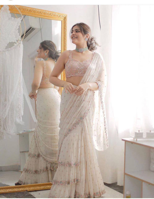 Georgette sarees with Blouse Original mirror attched