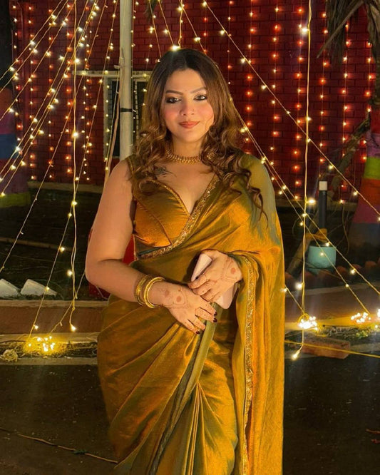 Frandy crush fabric katdana moti lace border Saree