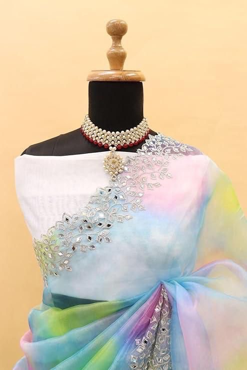 New Arrivals  Soft Orgenza with embroidery and hand mirror work Saree