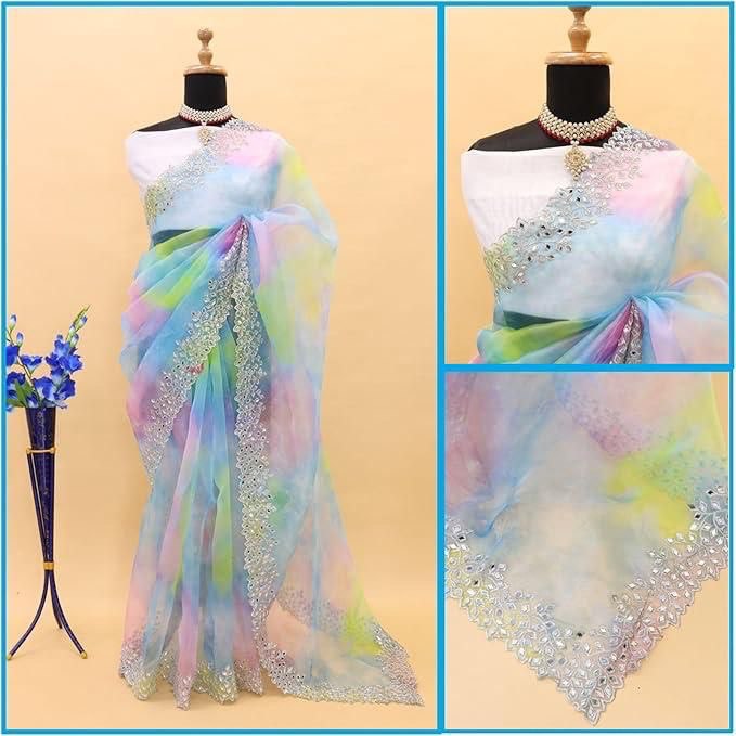 New Arrivals  Soft Orgenza with embroidery and hand mirror work Saree